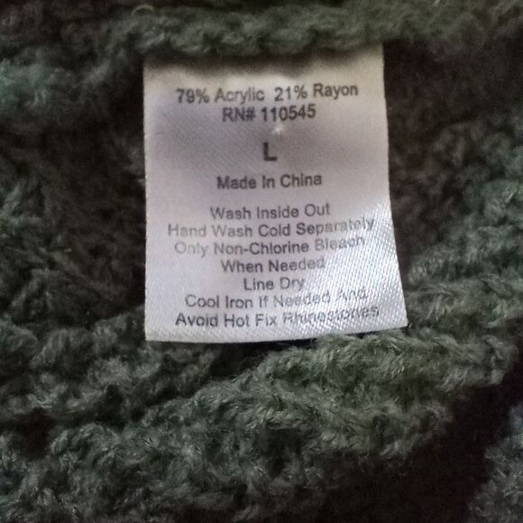 Open Knit Olive Green Sweater with Cowl Neck and Criss Cross Draping Size Large! - Picture 5 of 8